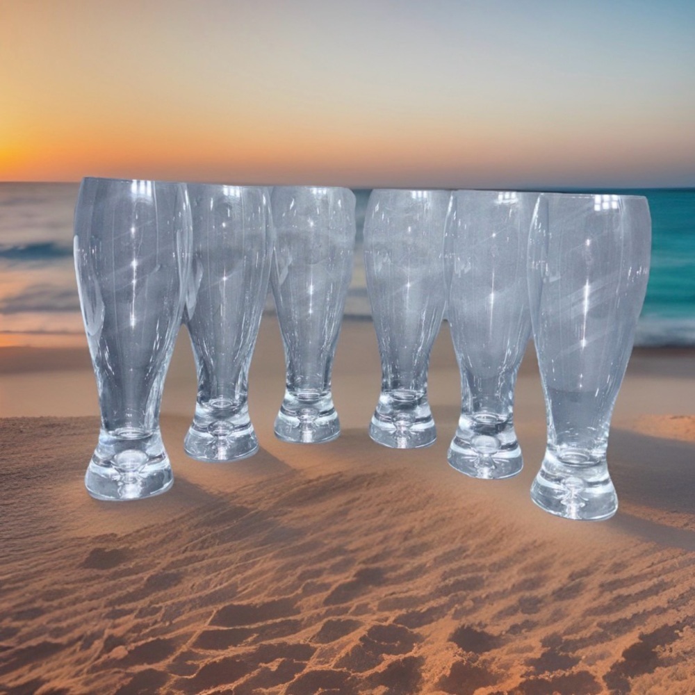 Set of 6 Crate and Barrel Crystal Krosno Bubble Base Pilsner Glasses Poland